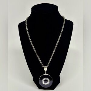 Vintage Locket Necklace Silvertone Alloy and Black 24” chain